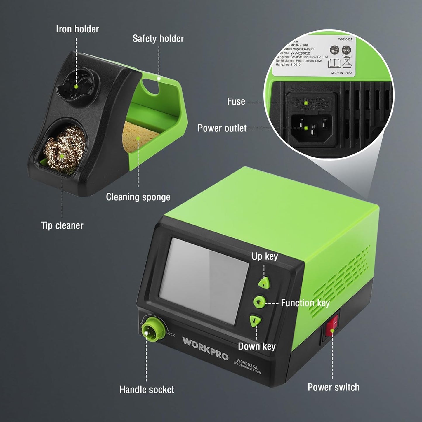WORKPRO Soldering Station, 60W Soldering Iron Kit with Digital Display and 5 Extra Iron Tips, Precision Temperature Control Solder Station for Electronic Repair, DIY Enthusiasts