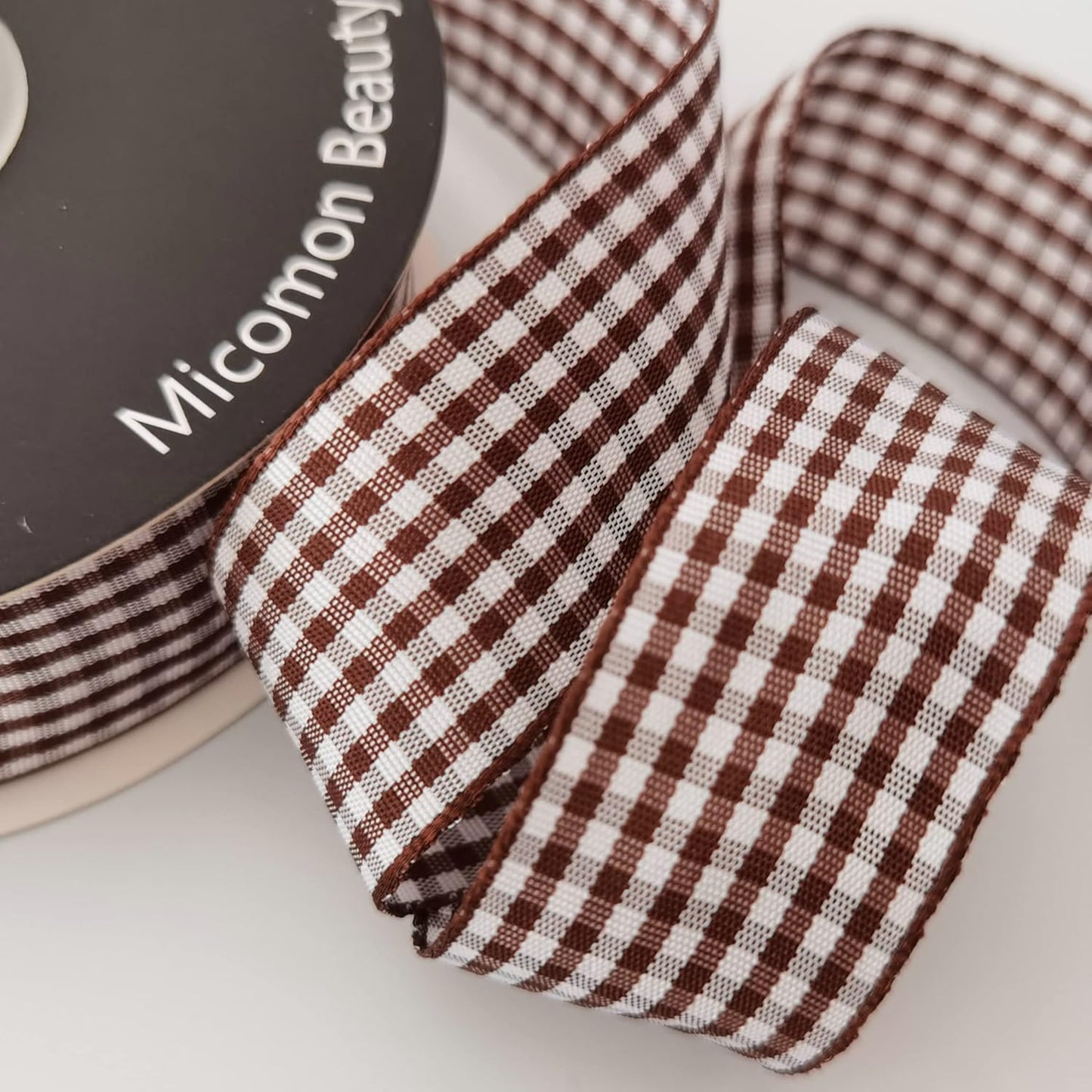 Brown Gingham Plaid Checked Ribbon 25 Yard Each Roll 100% Polyester (1", Brown)