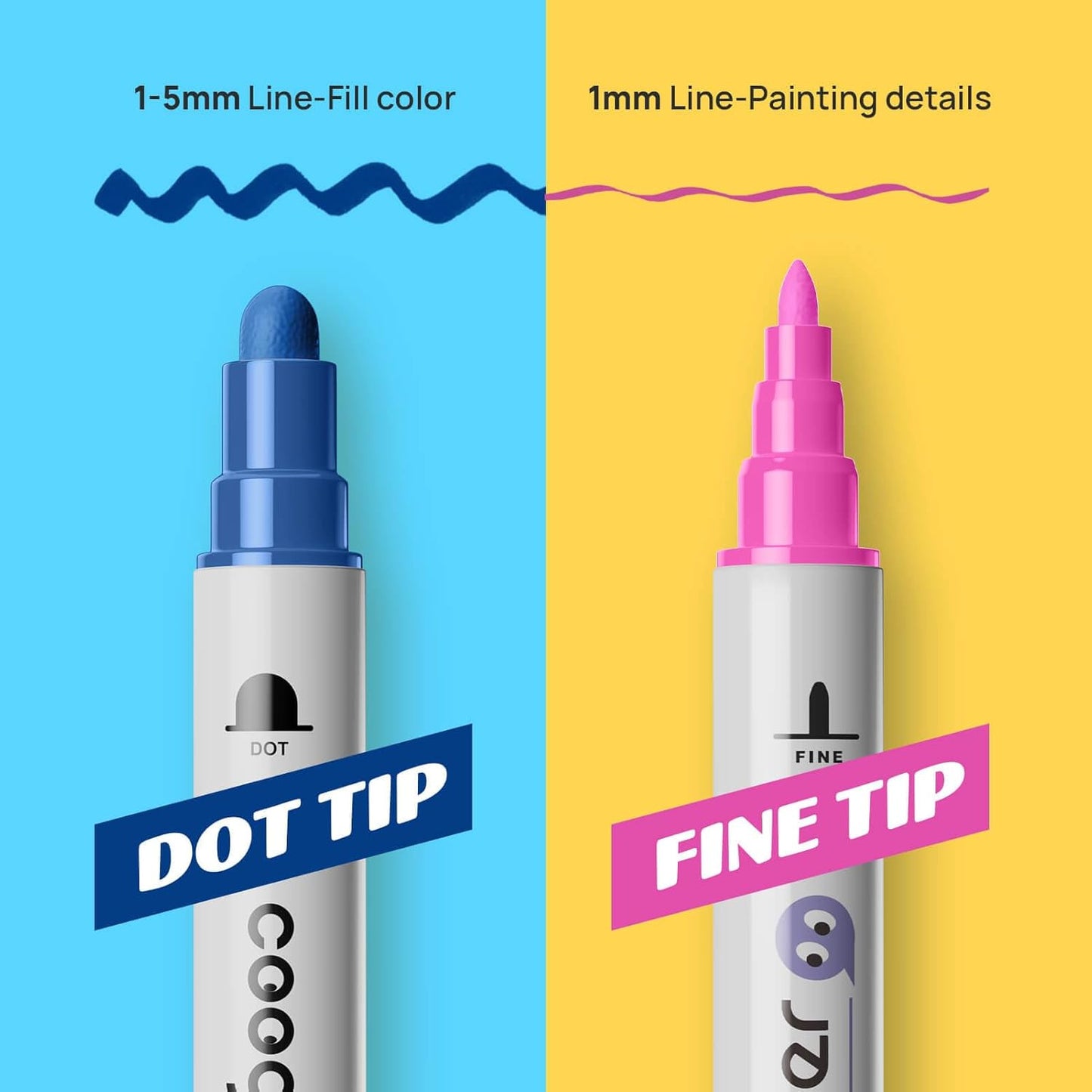 60 Colors Dual Tip Acrylic Paint Markers,Fine Tip and Dot Tip Acrylic Paint Pens For Rock Painting, Canvas, Wood, Glass, Ceramic, Fabric, Plastic, Egg, Art Painting Supplies Kit