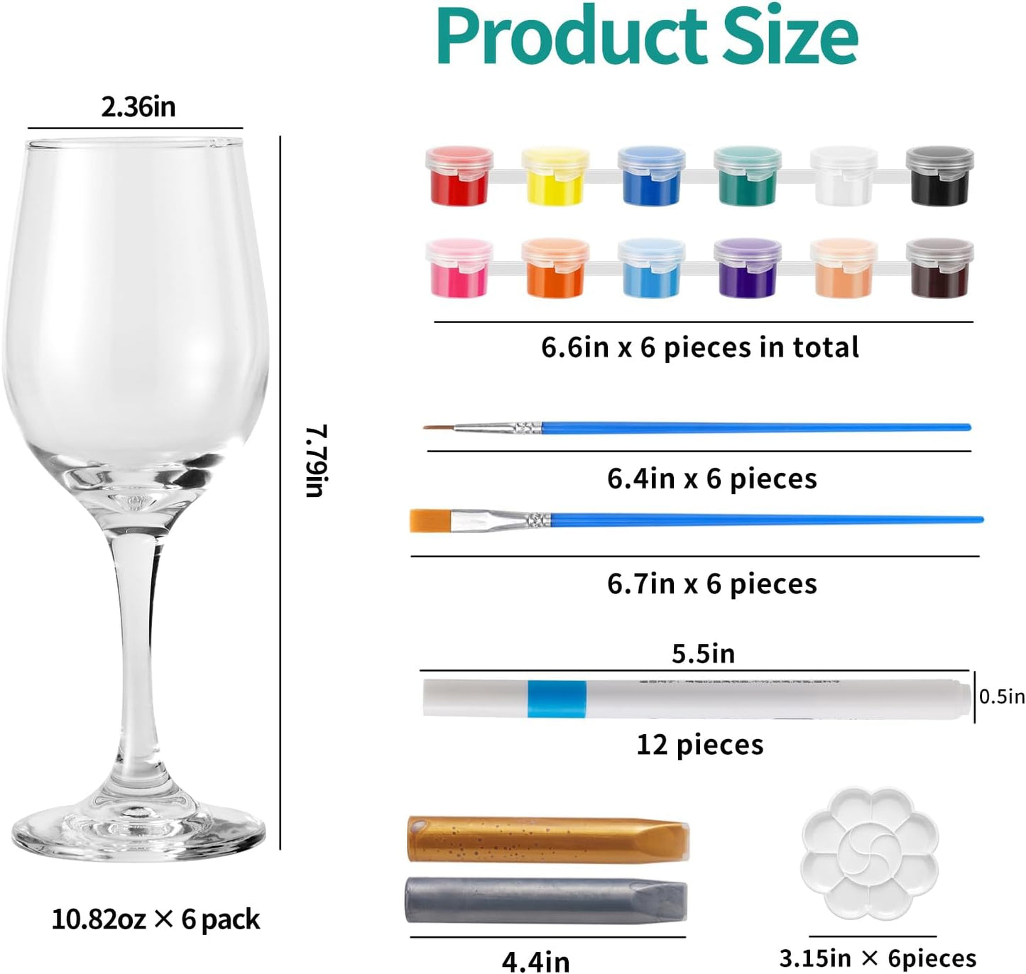 WJXCYGG 6 Sets Paint Your Own Wine Glass Set 6 Wine Glass 36 Glass Painting Acrylic Paint Strips 2 Glass Liner Pen 12 Markers with 12 Brushes and 6 Palette for Adults Lady Night Couple(High Feet)