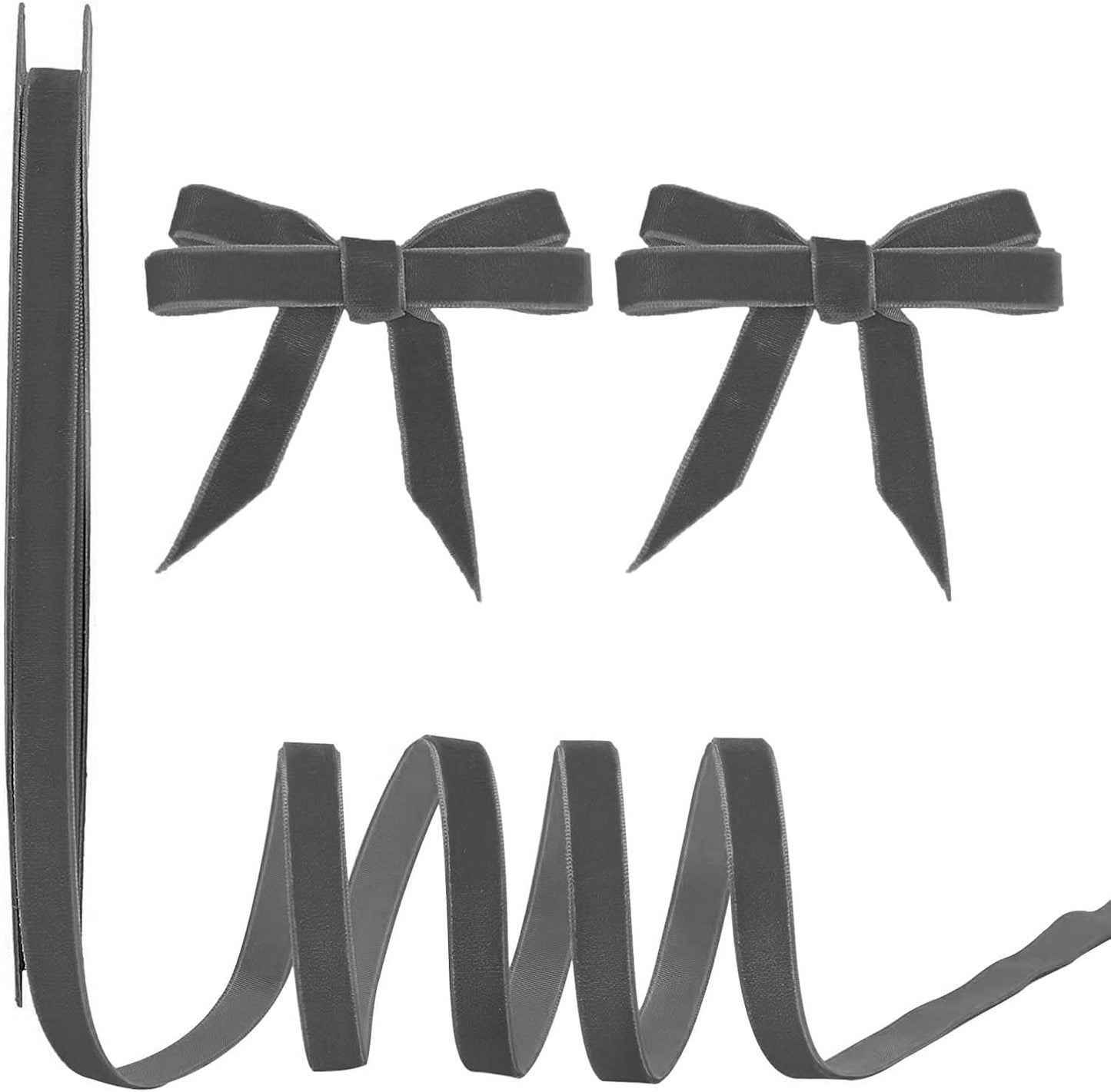 15 Yards Velvet Ribbon 3/8 Inch Single Face Grey Velvet Ribbon Spool Prefect for Holiday Wedding, Ribbons for Gift Wrapping, Christmas Tree Ornaments Wreath Hair Bows, Ribbons for Crafts