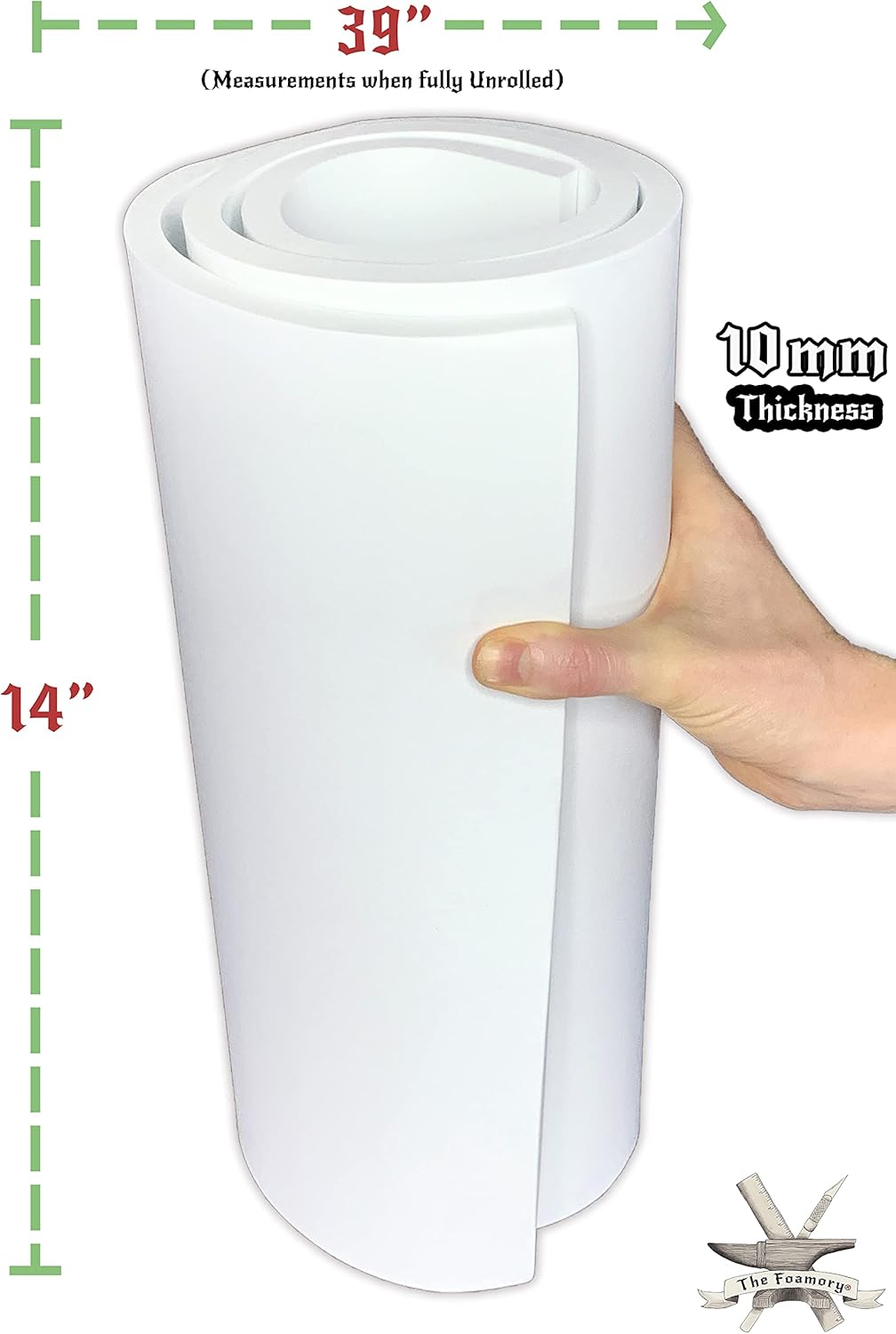 Shape Retention EVA Cosplay Foam 10mm (1mm-10mm) 14x39 inch White or Black High Density EVA Foam Sheets. Premium 85 kg/m3 Heat Shape Material for DIY Convention or Halloween Costumes by The Foamory