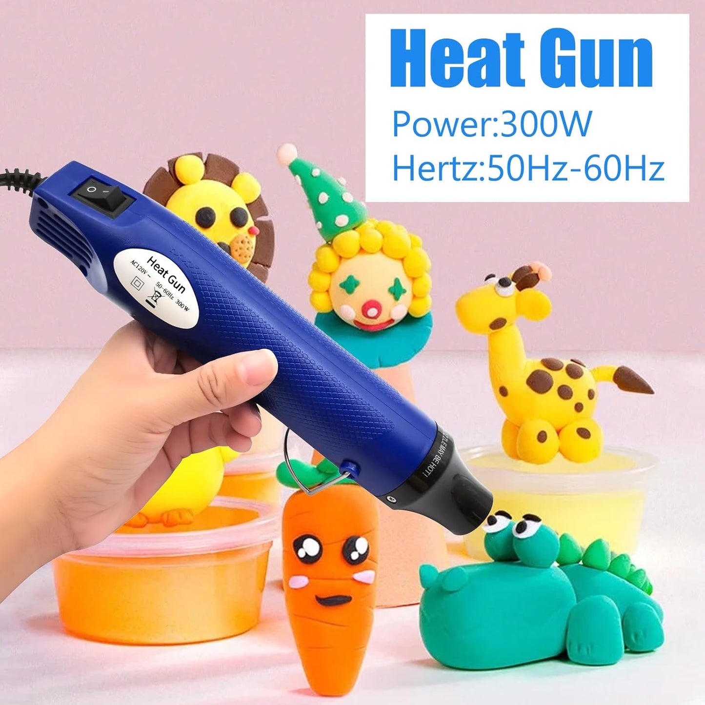Mini Heat Gun, Portable Hot Air Gun Tool for DIY Crafts Heat Shrink Gun for Epoxy Resin, Embossing, Shrinking Wrapping Drying Paint Removing Stickers (Blue)