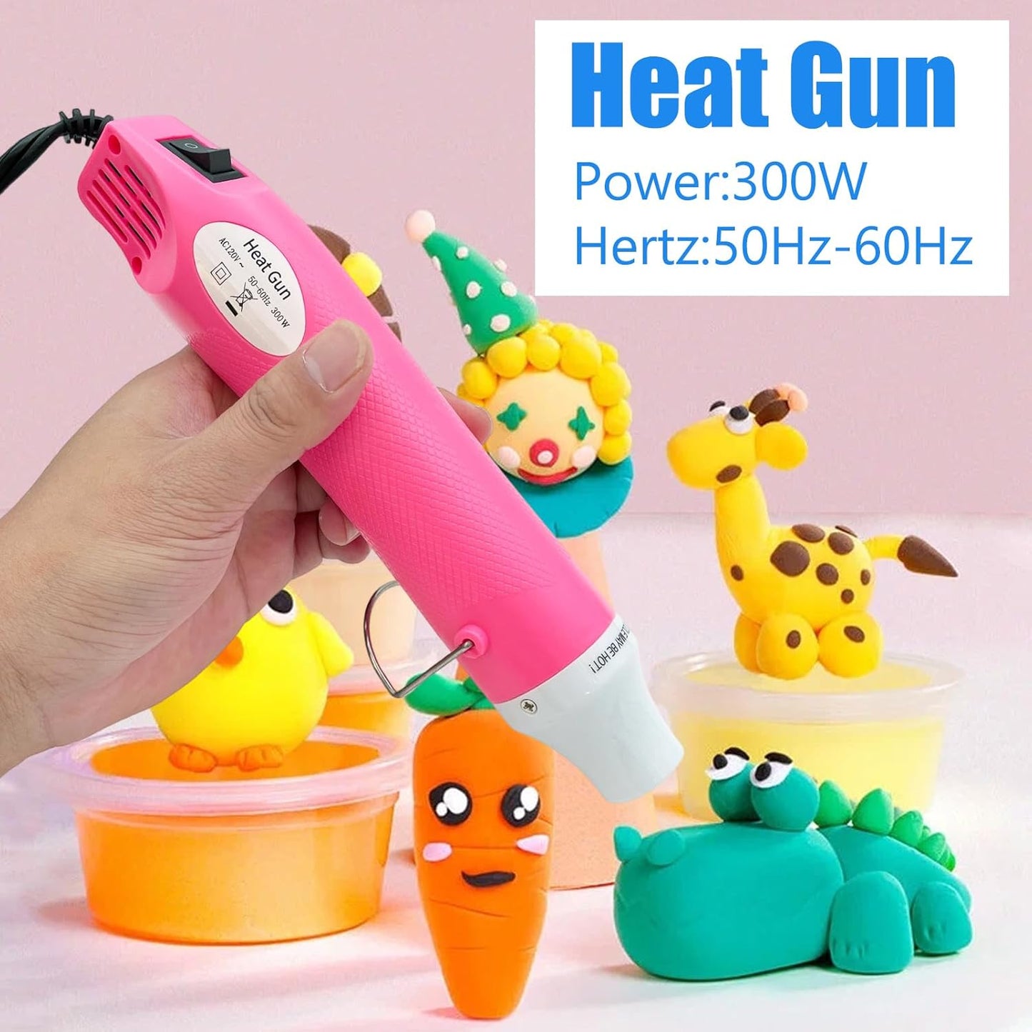 Mini Heat Gun, Portable Hot Air Gun Tool for DIY Crafts Heat Shrink Gun for Epoxy Resin, Embossing, Shrinking Wrapping Drying Paint Removing Stickers (Pink)