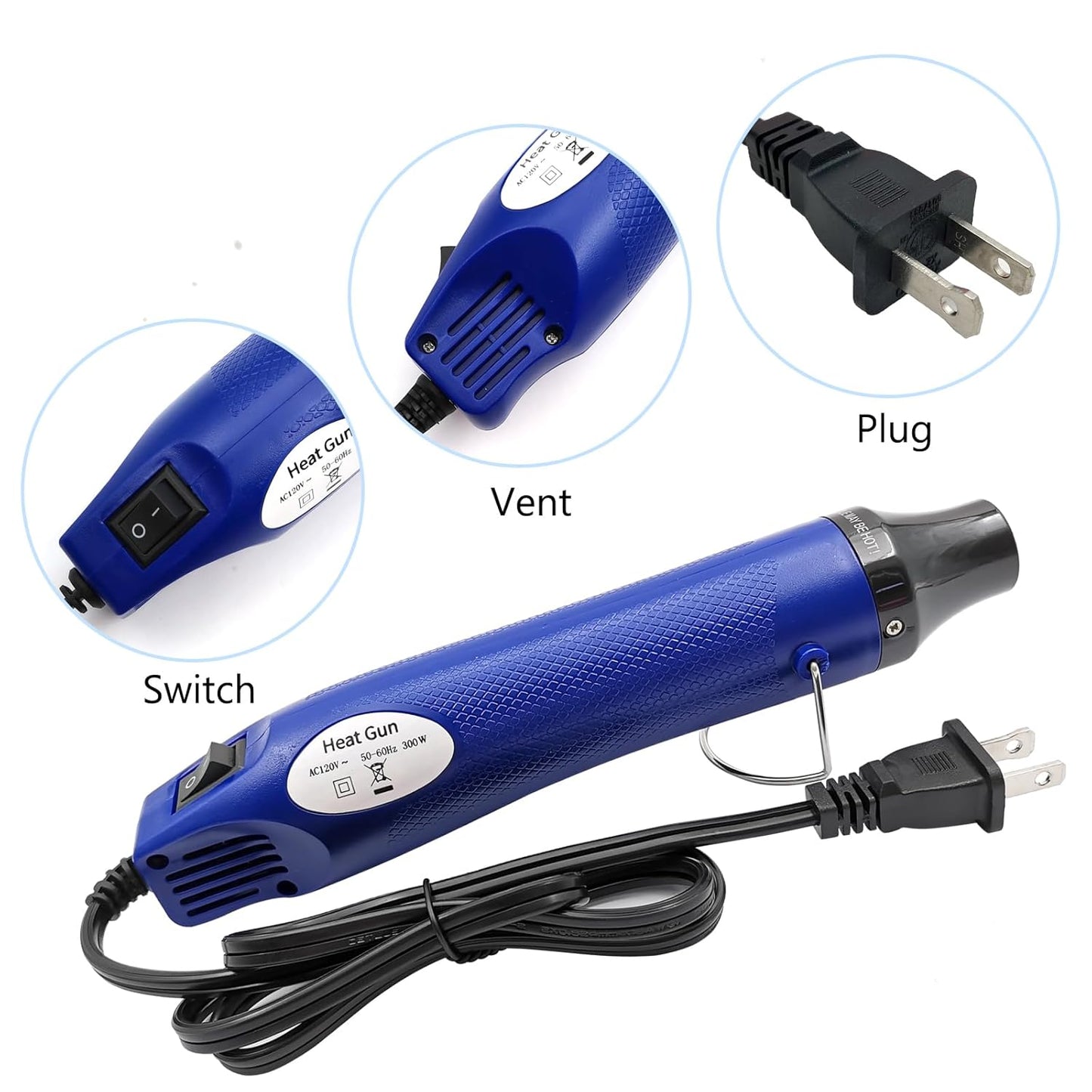 Mini Heat Gun, Portable Hot Air Gun Tool for DIY Crafts Heat Shrink Gun for Epoxy Resin, Embossing, Shrinking Wrapping Drying Paint Removing Stickers (Blue)