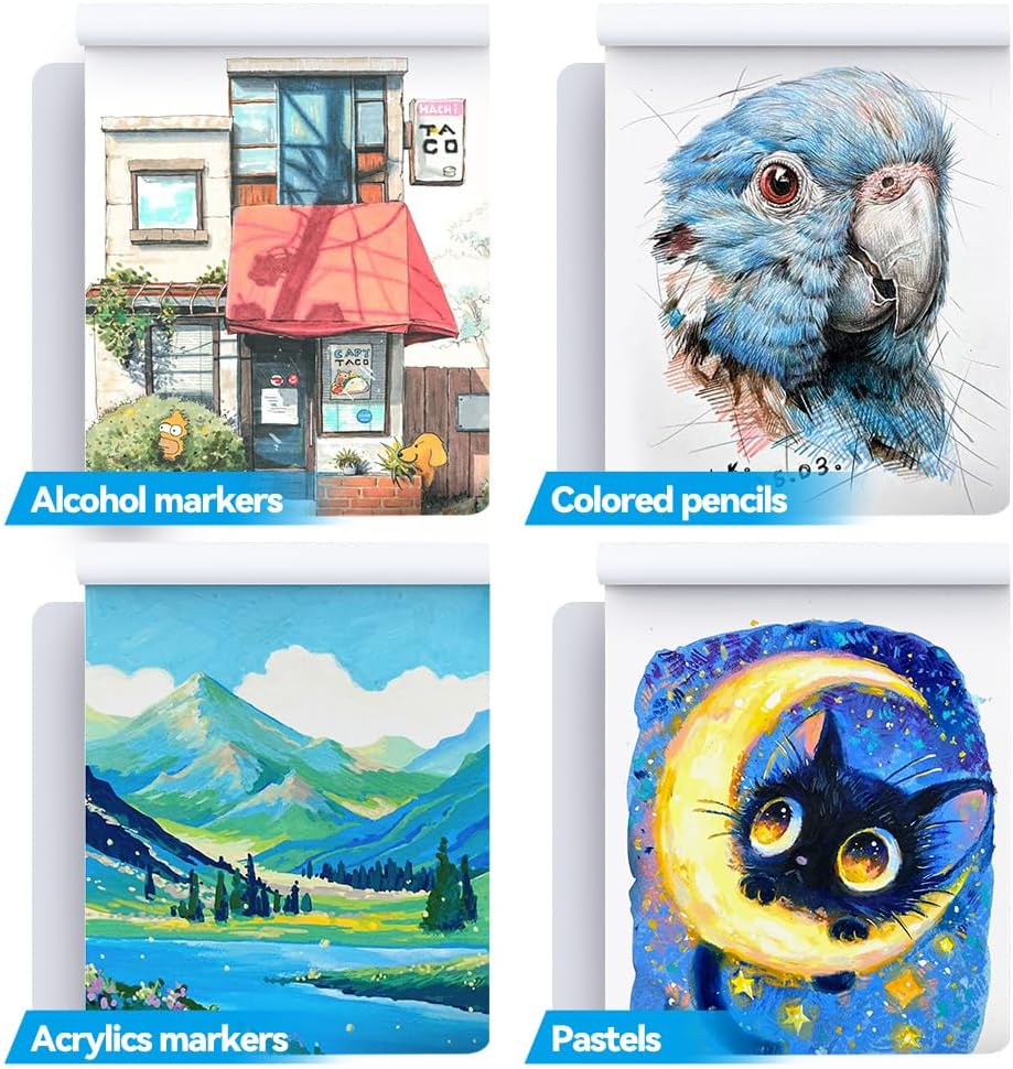 TRANSON Artist Mix Media Sketchbook Marker Pad, 5.8”x8.3” 80 Sheets A5 Art Papers, 80lb/120gsm for Painting, Drawing and Sketching