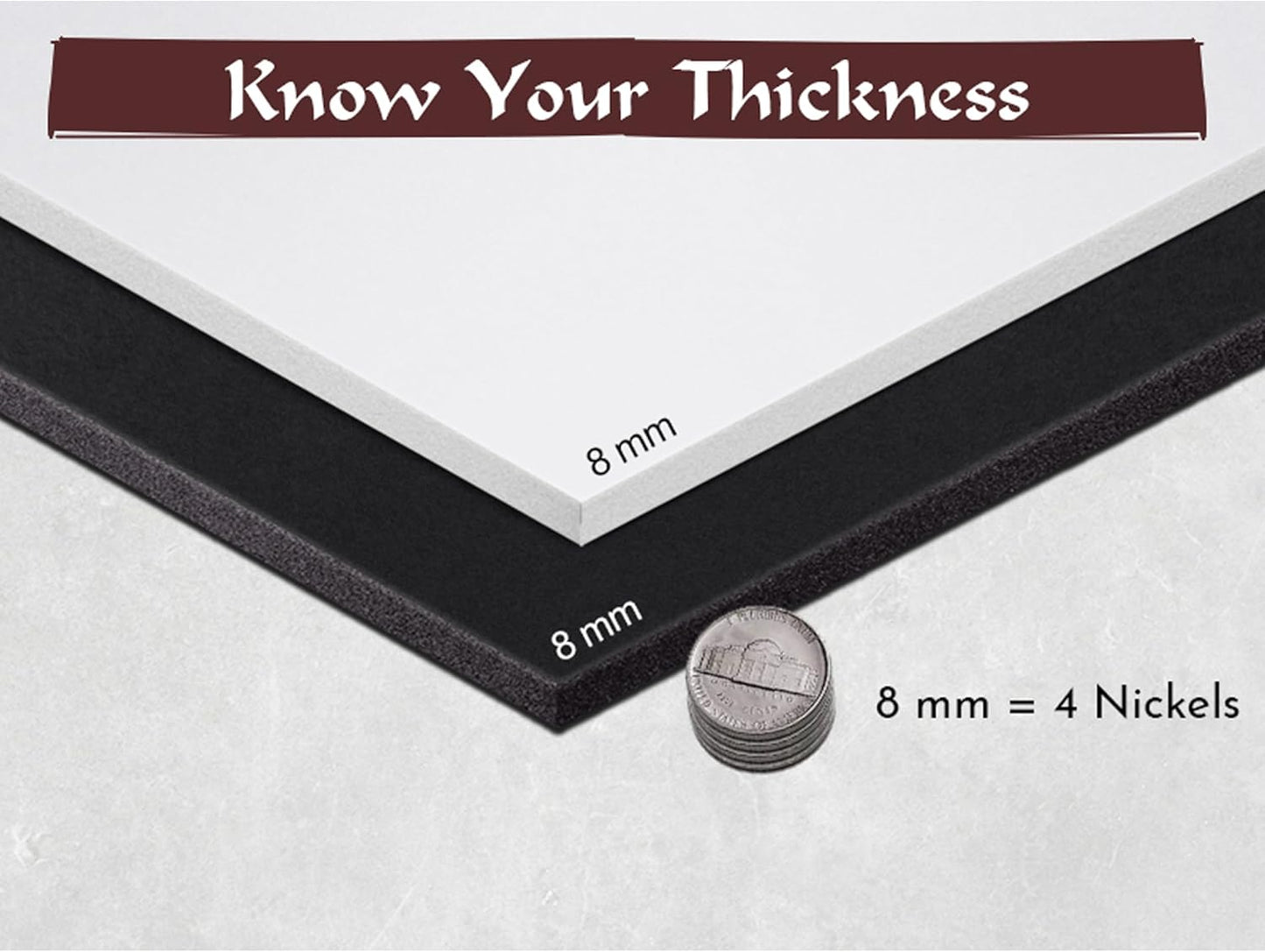 Shape Retention EVA Cosplay Foam 8mm (1mm-10mm) 14x39 inch White or Black High Density EVA Foam Sheets. Premium 85 kg/m3 Heat Shape Material for DIY Convention or Halloween Costumes by The Foamory