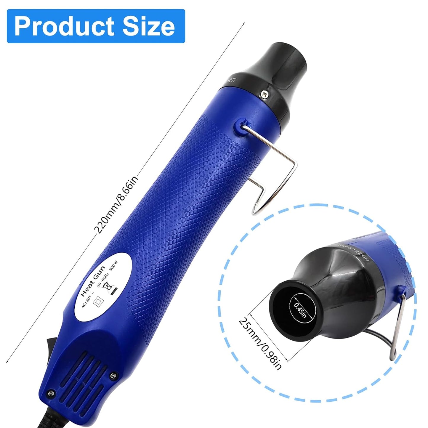 Mini Heat Gun, Portable Hot Air Gun Tool for DIY Crafts Heat Shrink Gun for Epoxy Resin, Embossing, Shrinking Wrapping Drying Paint Removing Stickers (Blue)