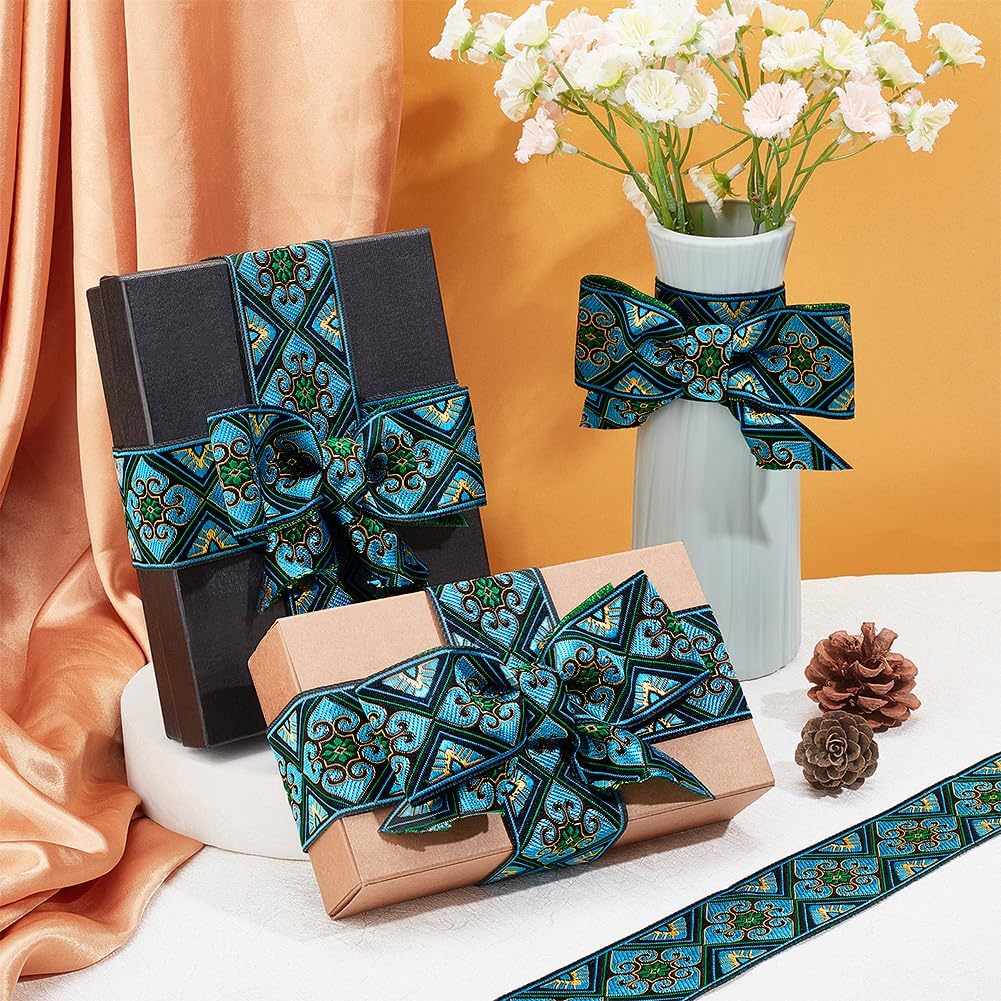 PH PandaHall 7 Yards Jacquard Ribbon Trim 2 Inch Boho Embroidered Woven Lace Ribbon Fabric Vintage Flowers Straps Fabric Bias Tape for Bohemian Persian Clothes Bag Holiday Christmas Decor Gift Wrap