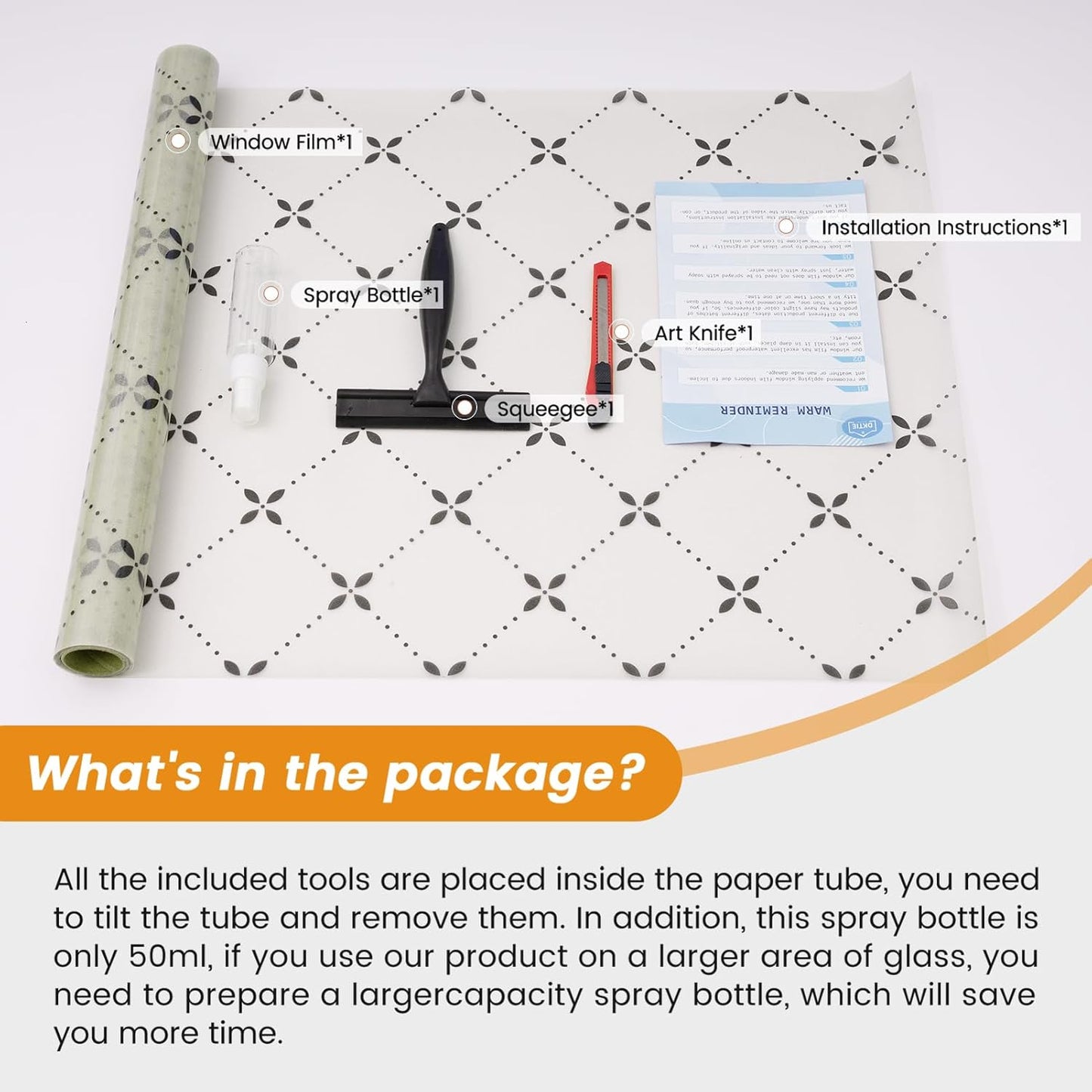 DKTIE Geometric Art Stained Glass Window Film Bathroom Window Privacy Film Frosted Glass Static Clings Non Adhesive with Installation Tools, Modern Home Improvement Style (S119, 17.7'' x 78.7'')