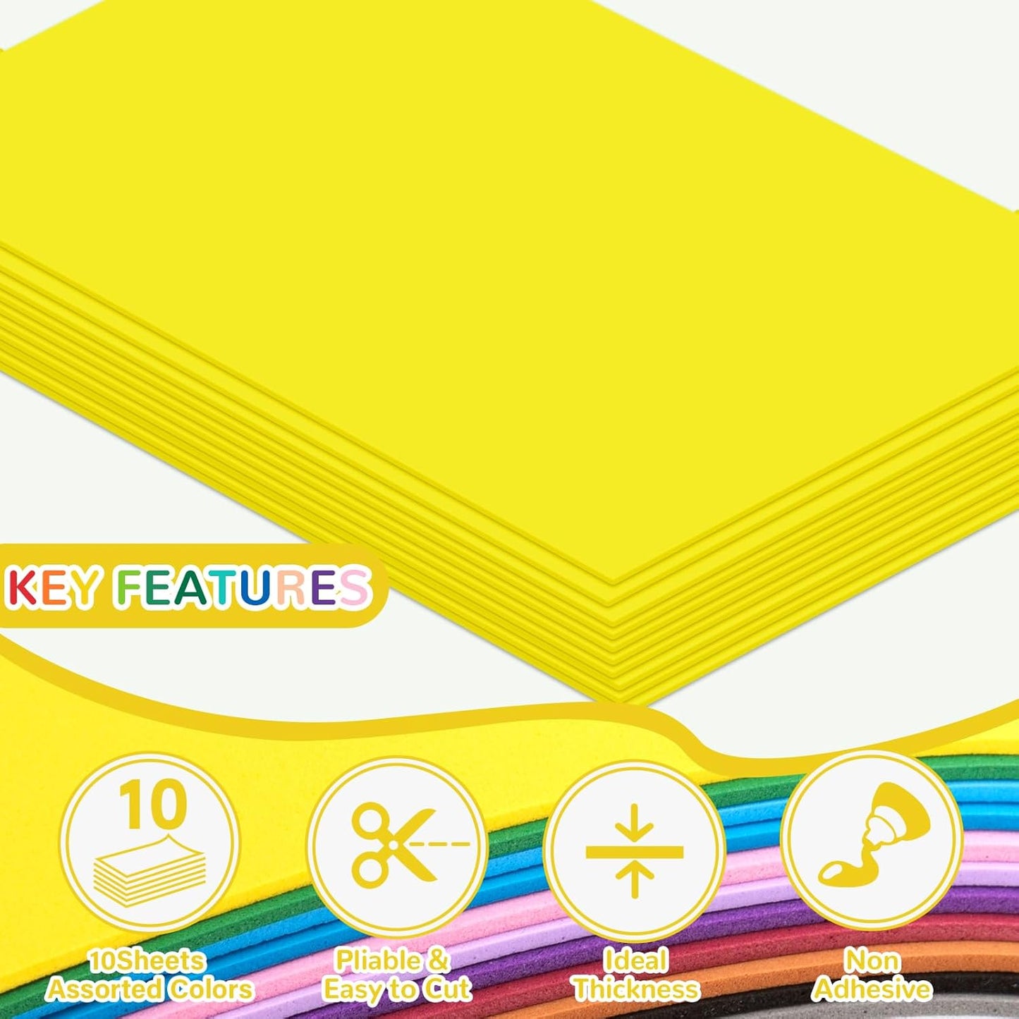 10 Pack Foam Sheets Craft 8 x 12 inch, Eva Color Foam Paper for Art Crafts Projects, Classrooms Scrapbook Gift DIY Cutters Card Party Decoration (Yellow)