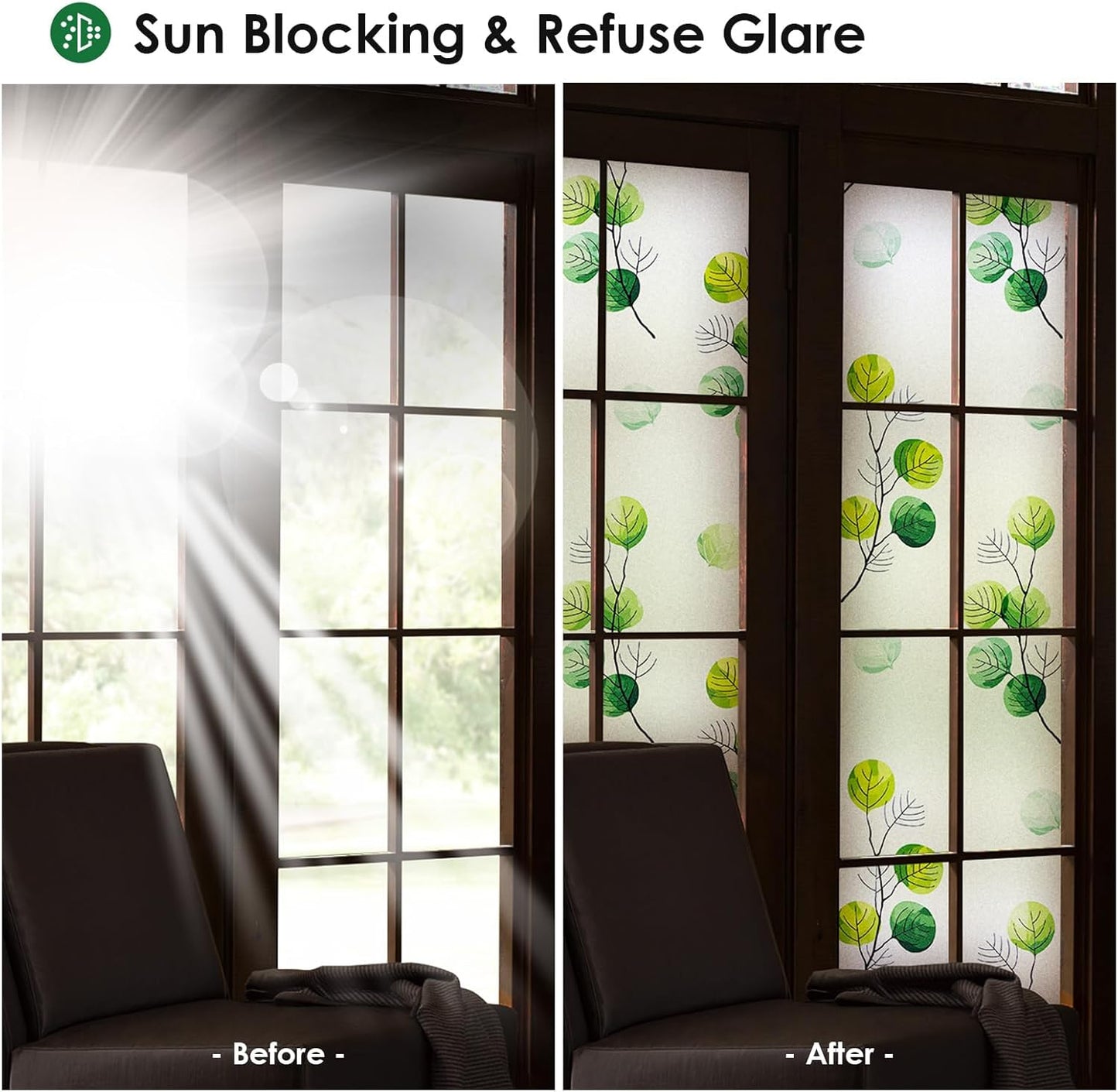 DKTIE Eucalyptus Leaves Stained Glass Window Film with Installation Tools, INS Style Window Privacy Film Decorative, Nordic Style for Home Decor (S541, 35.4'' x 118.1'')