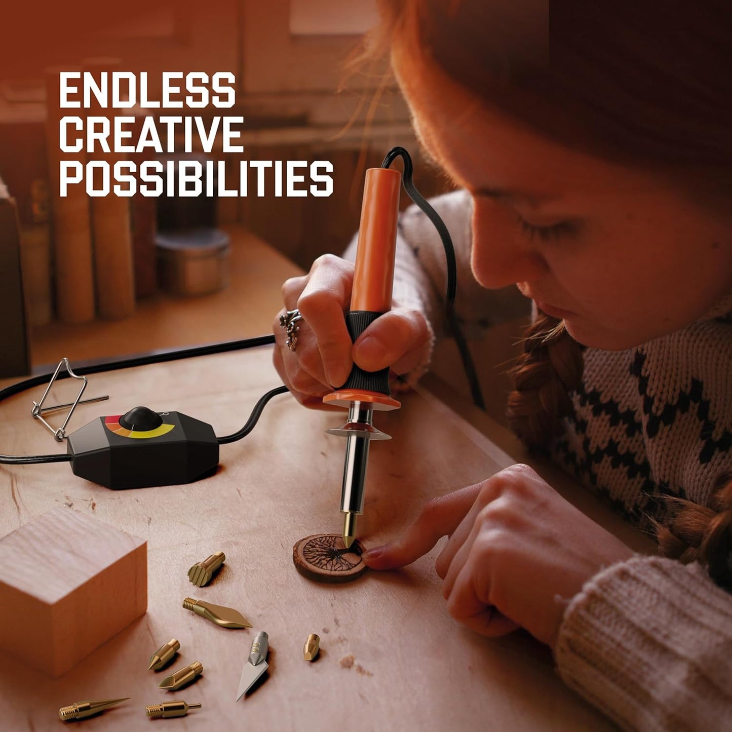 Craft Culture Wood Burning Tool Pen - Craft Burning Tools for Adults & Teens - Wood Burner Kit, Engraver, Carver, Pyrography, Woodburning - Includes 9 Premium Tips - Adjustable Temperature Control