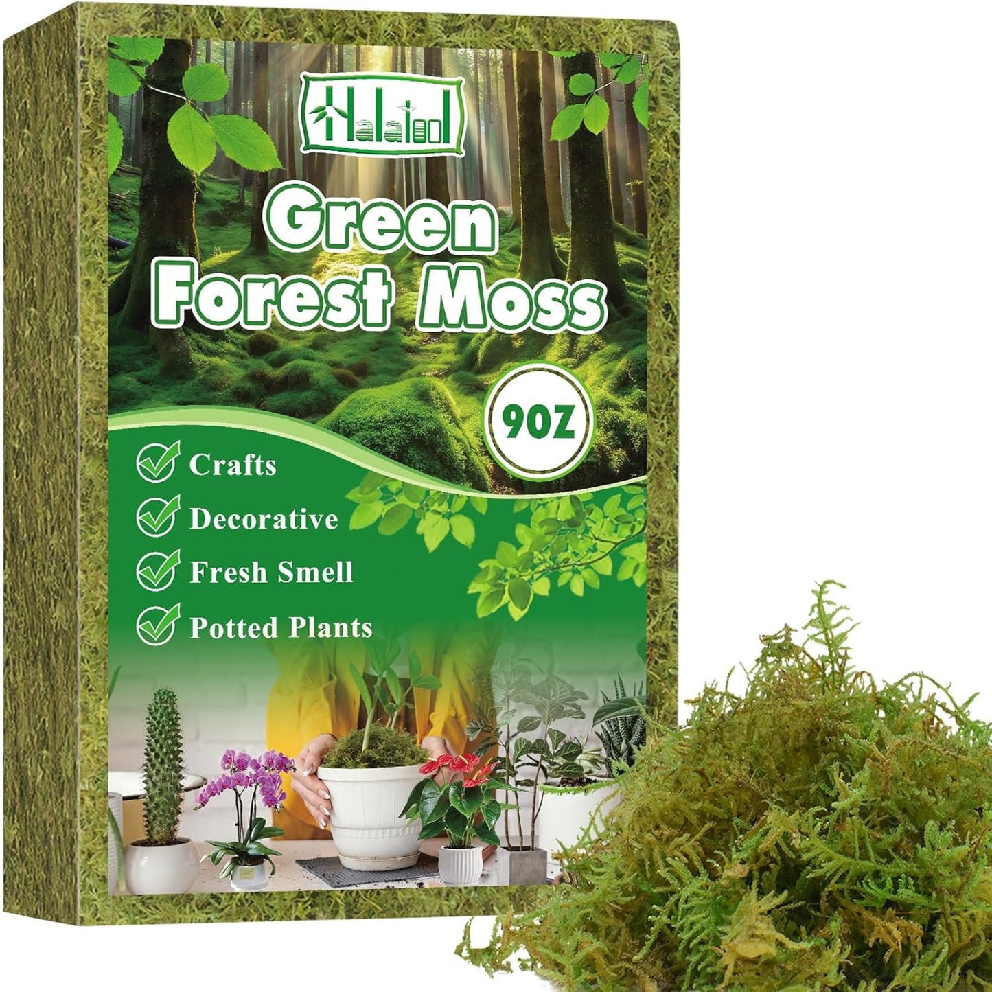 Halatool 9OZ Green Moss for Potted Plants, 12QT Orchid Moss Potting Mix, Forest Moss for Indoor Plants, Indoor Potting Plant Moss for Repotting Terrariums Garden Reptiles