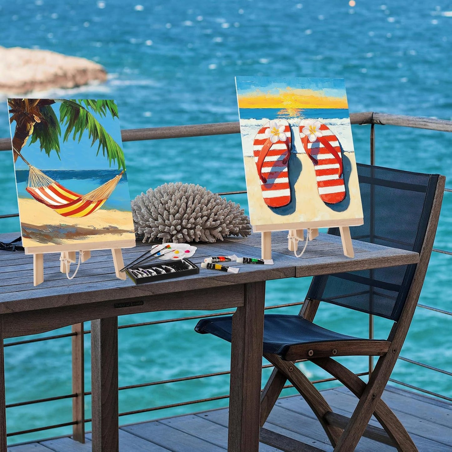 Cholemy 36 Pcs Paint and Sip Kit for Adults 8''x10'' Pre Drawn Canvas for Painting DIY Afro Acrylic Painting Kit Wood Easel Brushes Date Night Bulk for Christmas Party Gifts(Hawaii)