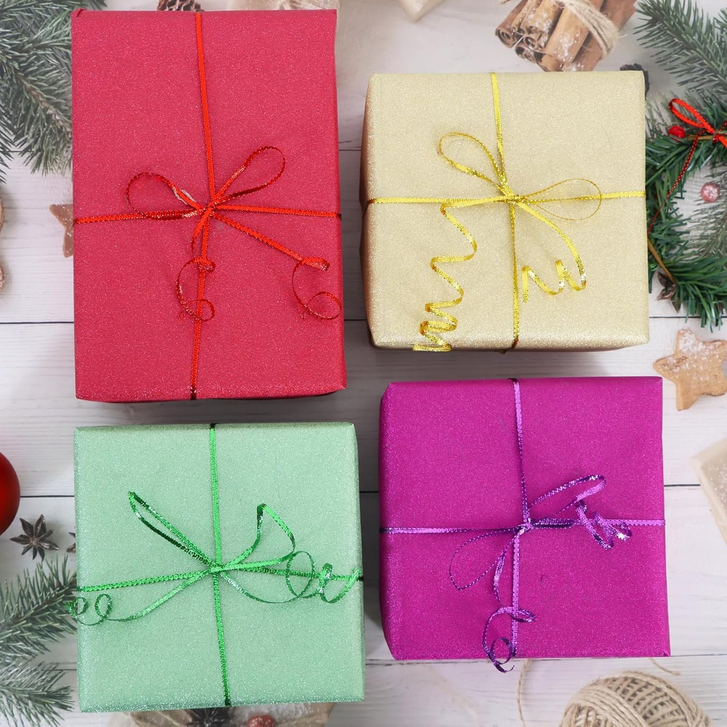 Christmas Green Thin Ribbon 1/8 inch Metallic Braided Double Faced Ribbons Curling Ribbons For Balloon String Crafts Gift Wrapping Party Wedding Christmas Ornaments Decoration 7 Yard x 3 Rolls