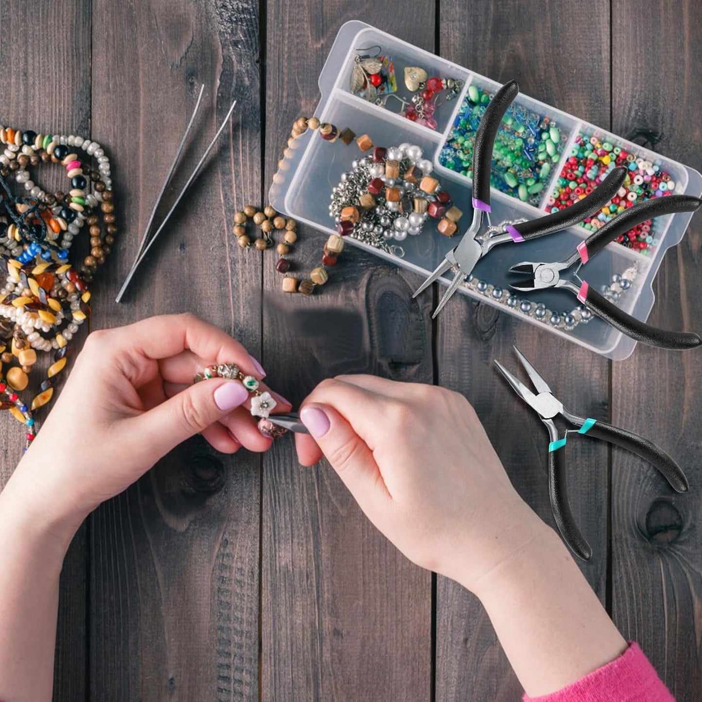 3 Pcs Jewelry Making Tools Pliers Kit, Includes Needle Nose/Round Nose Pliers/Diagonal, Wire Cutters for Jewelry Making Wire Wrapping Beading Crafts Matte Handle