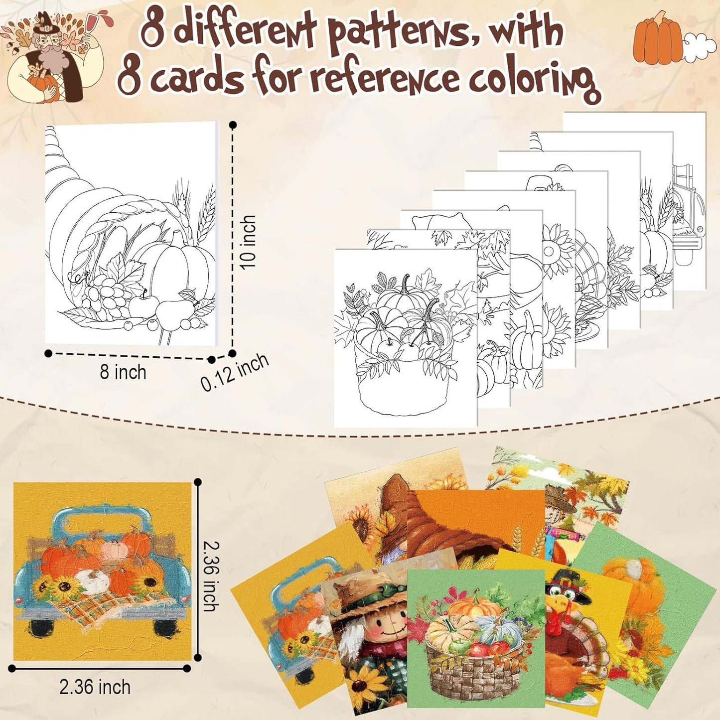 Cholemy 36 Pcs Paint and Sip Kit for Adults 8''x10'' Pre Drawn Canvas for Painting DIY Afro Acrylic Painting Kit Wood Easel Brushes Date Night Bulk for Christmas Party Gifts(Fall Scarecrow)