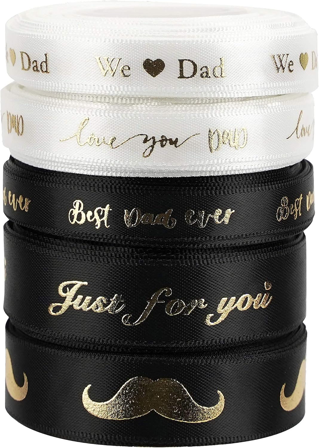 MEEDEE Happy Father's Day Ribbon Fathers Day Decorations Gift Box Wrapping Paper Decor Thank You Satin Thin Ribbon Assorted Black Satin, 5 Rolls with 10 Yards Each Total 50 Yards