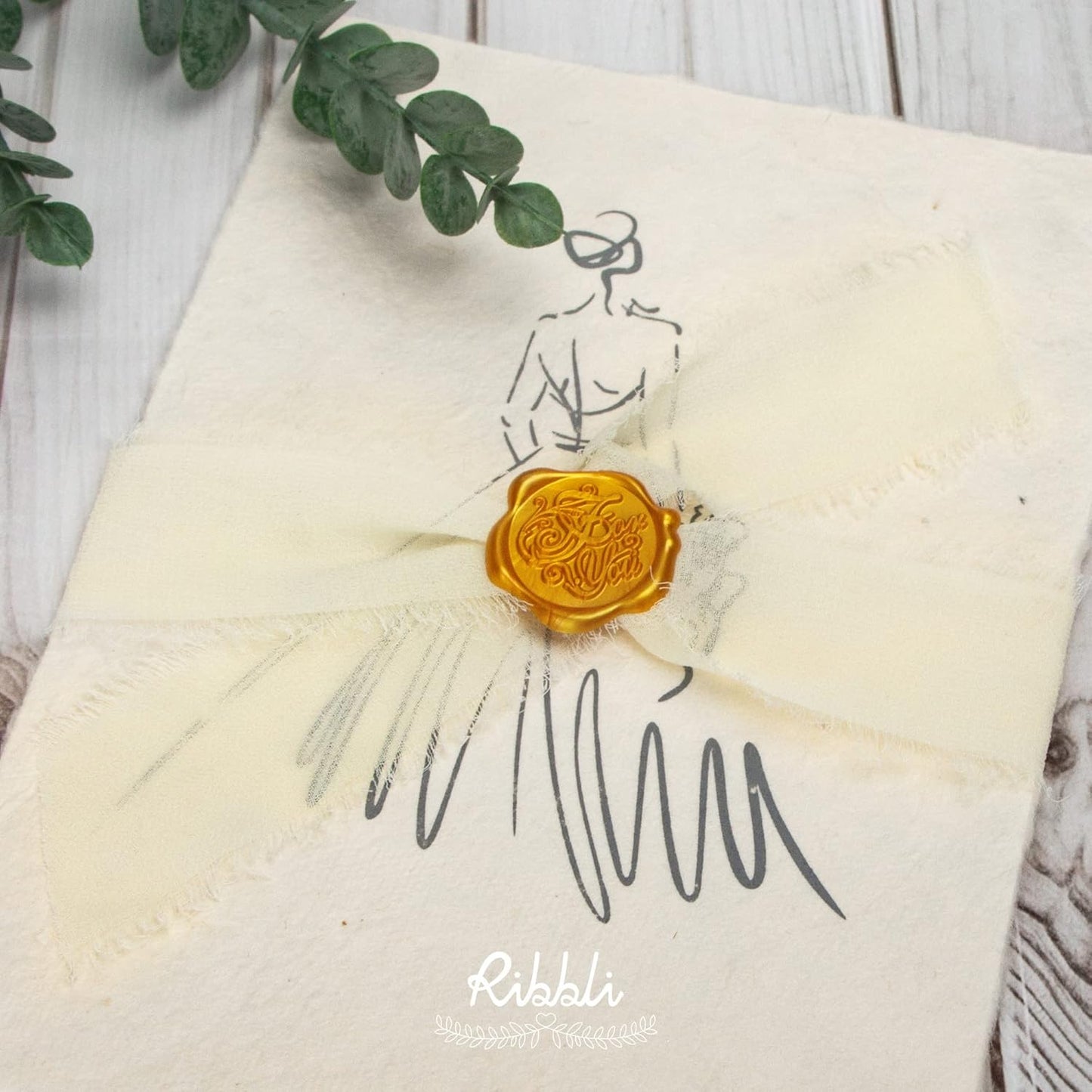 Ribbli Chiffon Silk Ribbon, 1.5 in x 30 Yards, Ivory/Dusty Rose/Dusty Blue Fringe for Wedding Invitations, Bridal Bouquets, Flower Arrangements