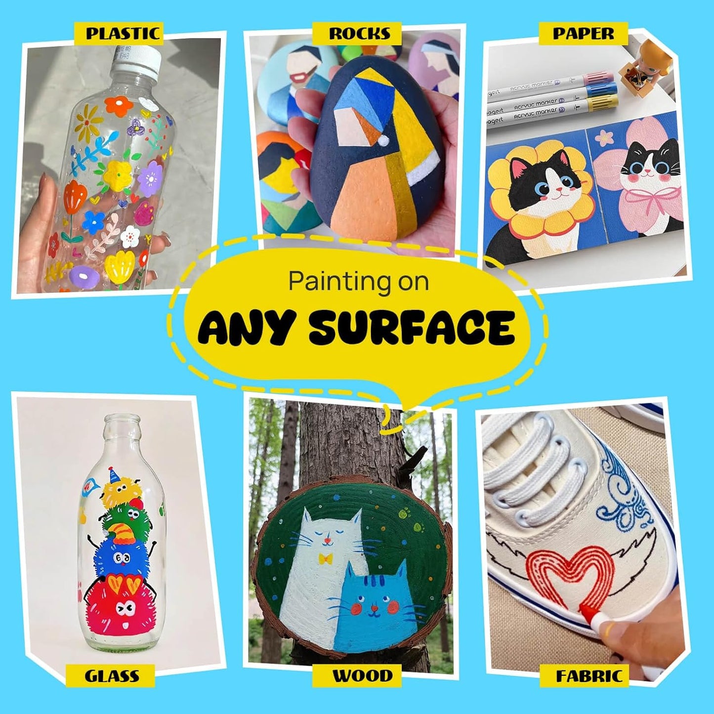 12 Colors Dual Tip Acrylic Paint Markers,Fine Tip and Dot Tip Acrylic Paint Pens For Rock Painting, Canvas, Wood, Glass, Ceramic, Fabric, Plastic, Egg, Art Painting Supplies Kit