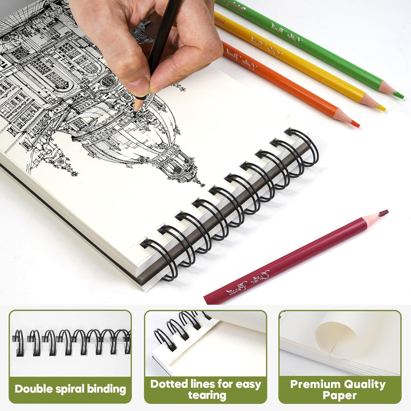 CONDA 5.5 x 8.5 Sketchbook Book - Top Spiral Bound Pad, 2 Packs of 100-Sheets (68lb/100gsm) Acid Free Artistic Paper for Drawing, Painting, Writing - Ideal for Beginners Artists