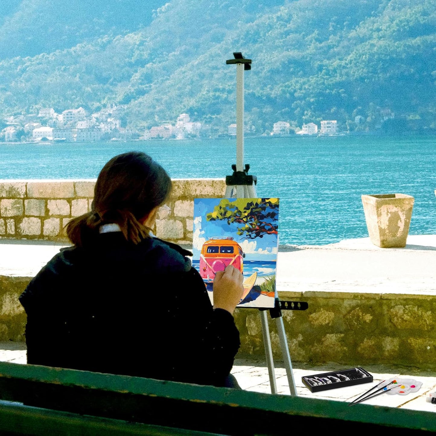 Cholemy 36 Pcs Paint and Sip Kit for Adults 8''x10'' Pre Drawn Canvas for Painting DIY Afro Acrylic Painting Kit Wood Easel Brushes Date Night Bulk for Christmas Party Gifts(Hawaii)