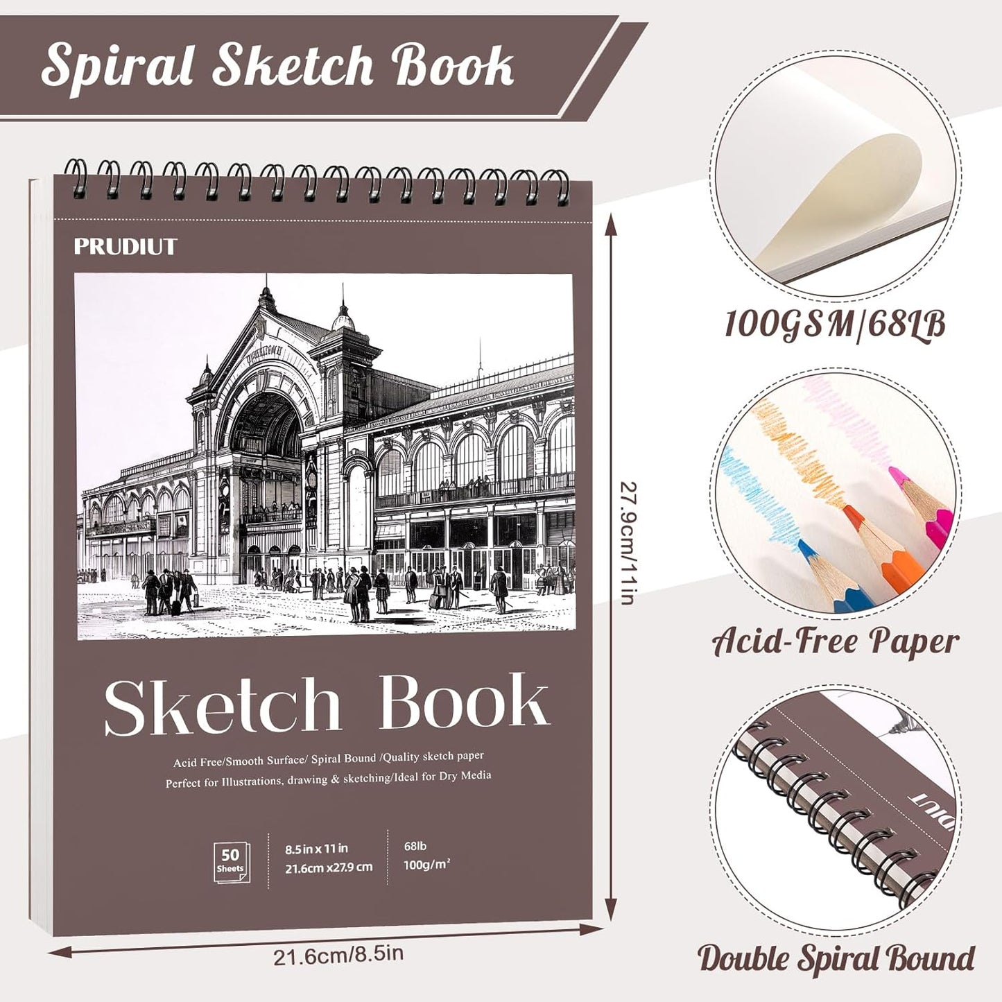 Sketch Book 8.5×11 inch, Spiral Bound Sketch Pad 50 Sheets (68lb/100gsm), Acid-Free Sketchbook for Drawing Painting Sketching, Art Paper Drawing Supplies for Teens Adults Artists Ideal Gifts