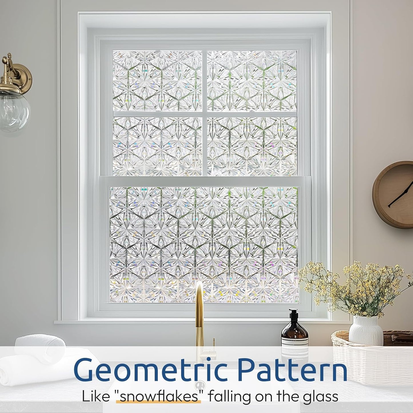 rabbitgoo Window Privacy Film Stained Glass Window Film, Decorative Stickers Removable UV Sun Blocking Clings Door Coverings, Diamond Pattern,17.5 x 78.7 Inches