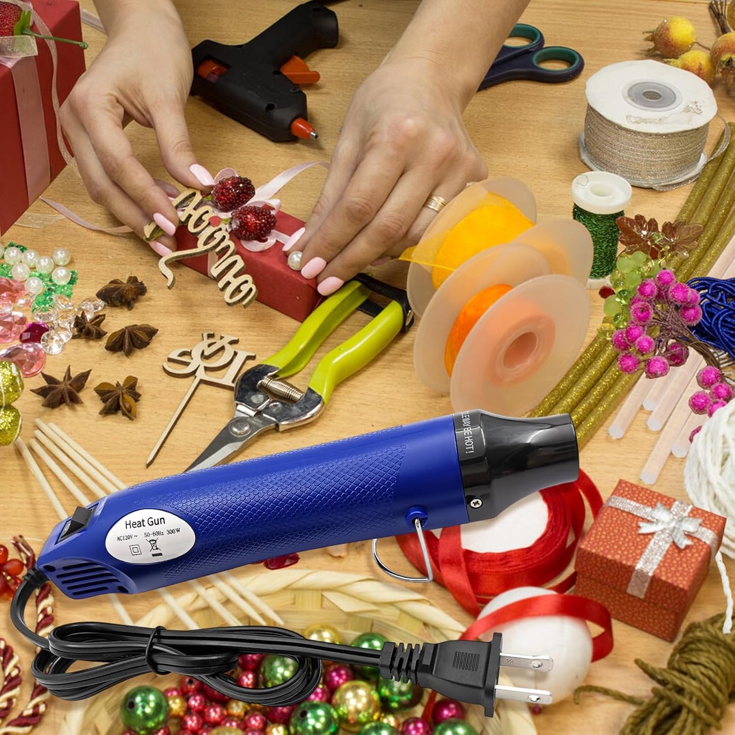 Mini Heat Gun, Portable Hot Air Gun Tool for DIY Crafts Heat Shrink Gun for Epoxy Resin, Embossing, Shrinking Wrapping Drying Paint Removing Stickers (Blue)