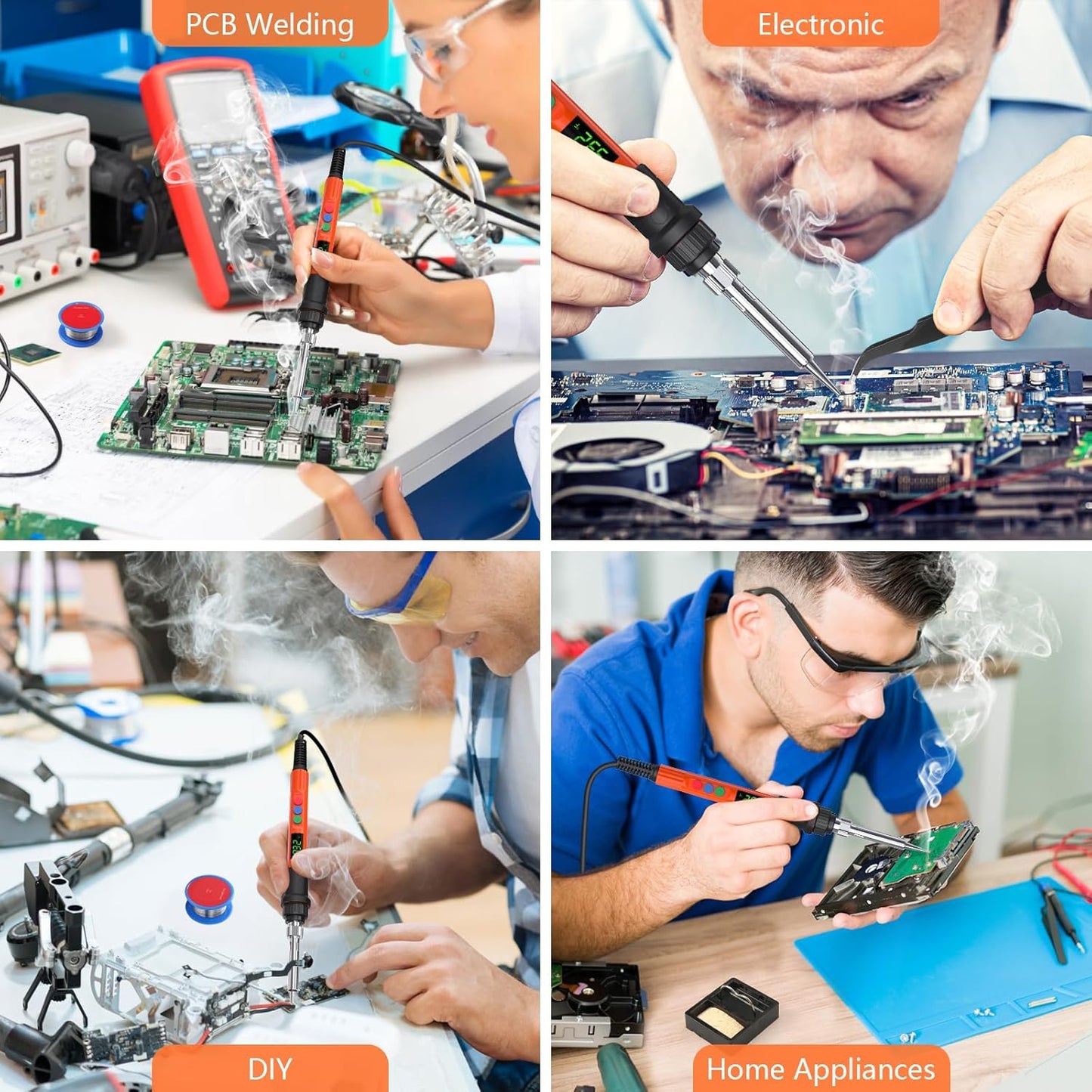 Soldering Iron Kit, 120W LED Digital Advanced Solder Iron Soldering Gun kit, 110V Welding Tools, Smart Temperature Control [356℉-932℉], Extra 5pcs Tips, Auto Sleep, Temp Calibration, Orange