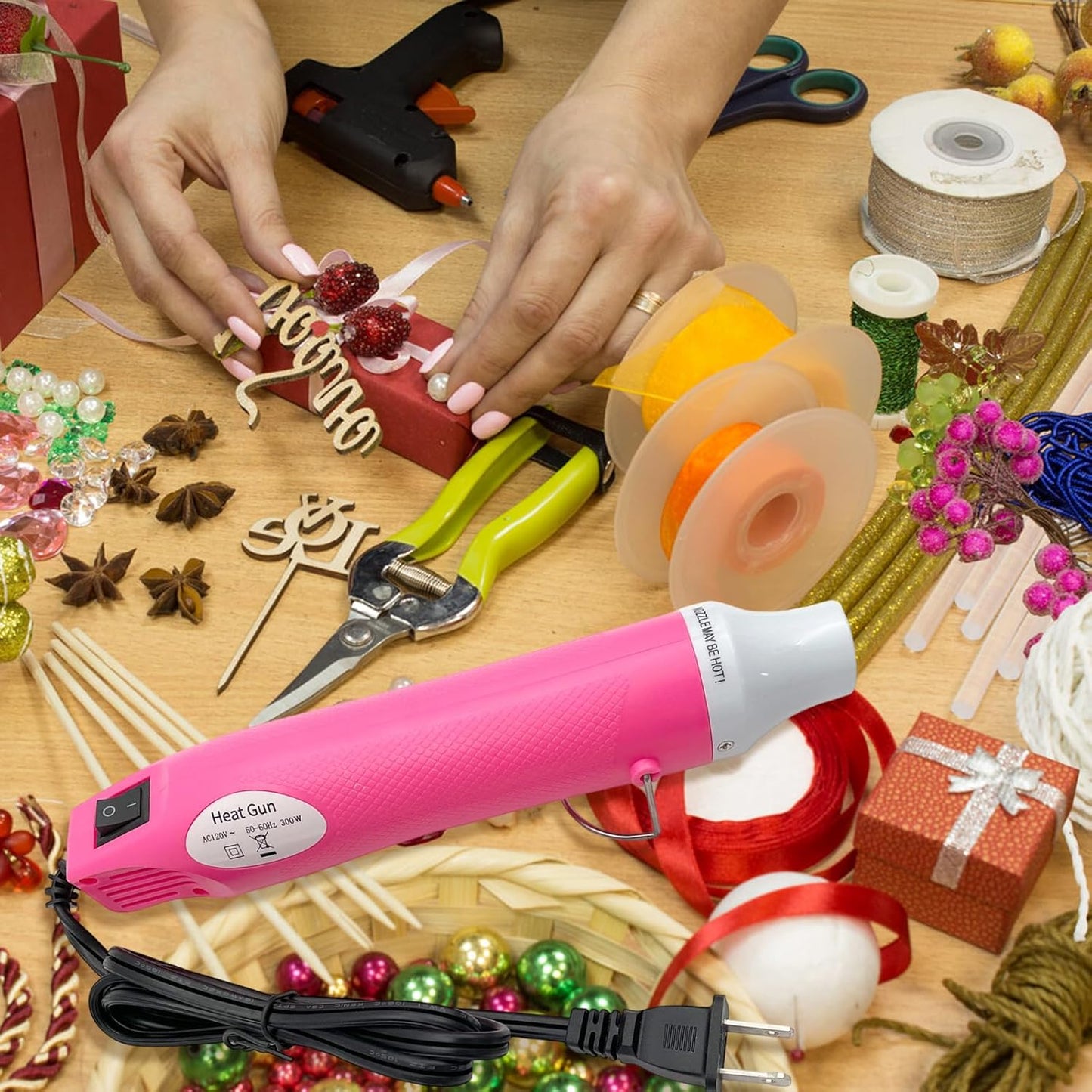 Mini Heat Gun, Portable Hot Air Gun Tool for DIY Crafts Heat Shrink Gun for Epoxy Resin, Embossing, Shrinking Wrapping Drying Paint Removing Stickers (Pink)