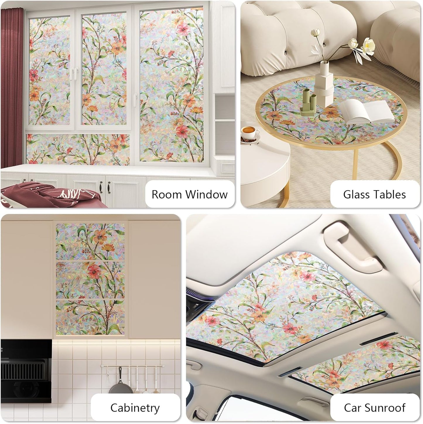 NINETREX Window Privacy Film,Stained Glass Window Film,Rainbow Decorative Stickers Static Cling Anti UV Heat Control for Home Decor (Galsang Flower,17.5 x 78.7inch)