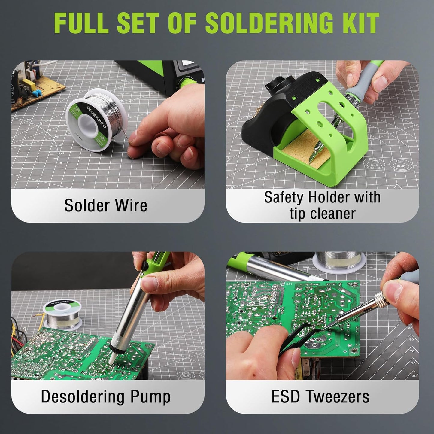 WORKPRO Soldering Station, 60W Soldering Iron Kit with Digital Display and 5 Extra Iron Tips, Precision Temperature Control Solder Station for Electronic Repair, DIY Enthusiasts