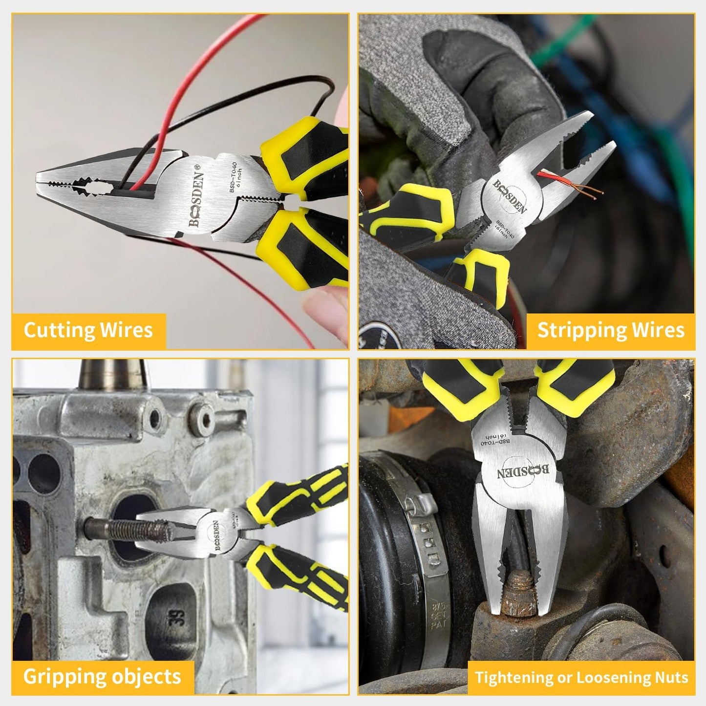 BOOSDEN Linesman Pliers, 6 Inch High Leverage Lineman's Plier, Combination Plieres, Electrical Pliers,Side Cutter Linemans Plier