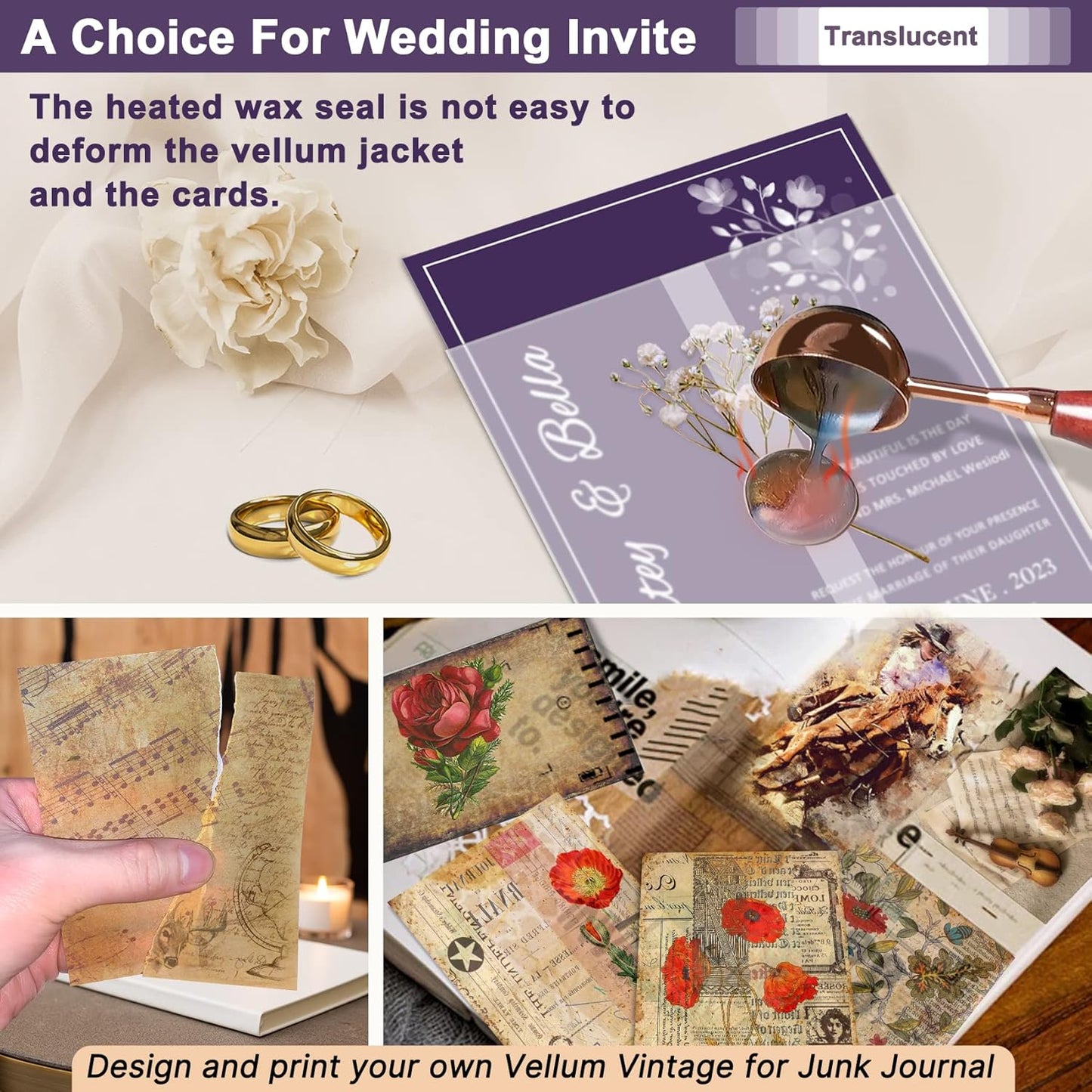 Thick Translucent Vellum Paper, Oplymio 42 Sheets 167GSM Printable Vellum Paper for Invitations, Envelopes, Heat Embossing, Belly Bands(8.5 x 11 Inches)