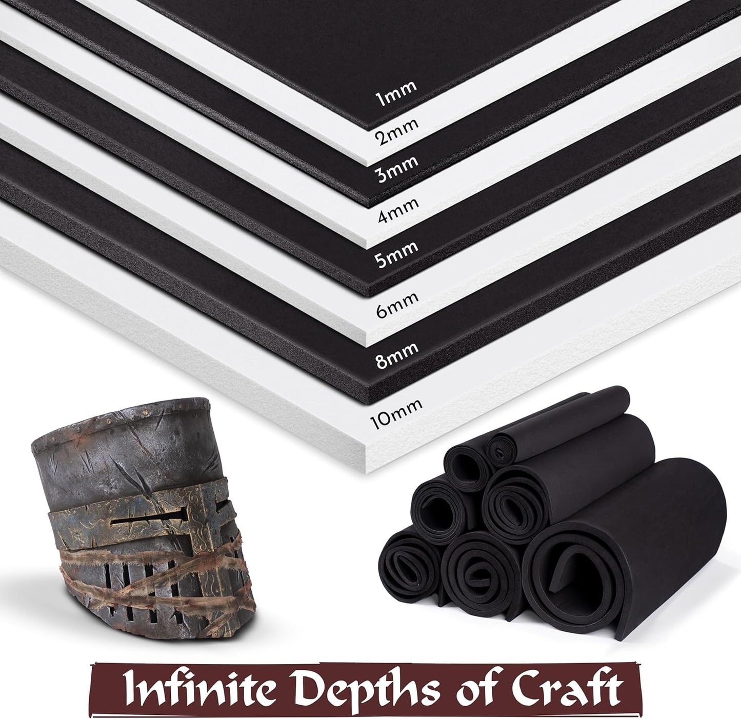 Shape Retention EVA Cosplay Foam 10mm (1mm-10mm) 14x39 inch Black or White High Density EVA Foam Sheets. Premium 85 kg/m3 Heat Shape Material for DIY Convention or Halloween Costumes by The Foamory