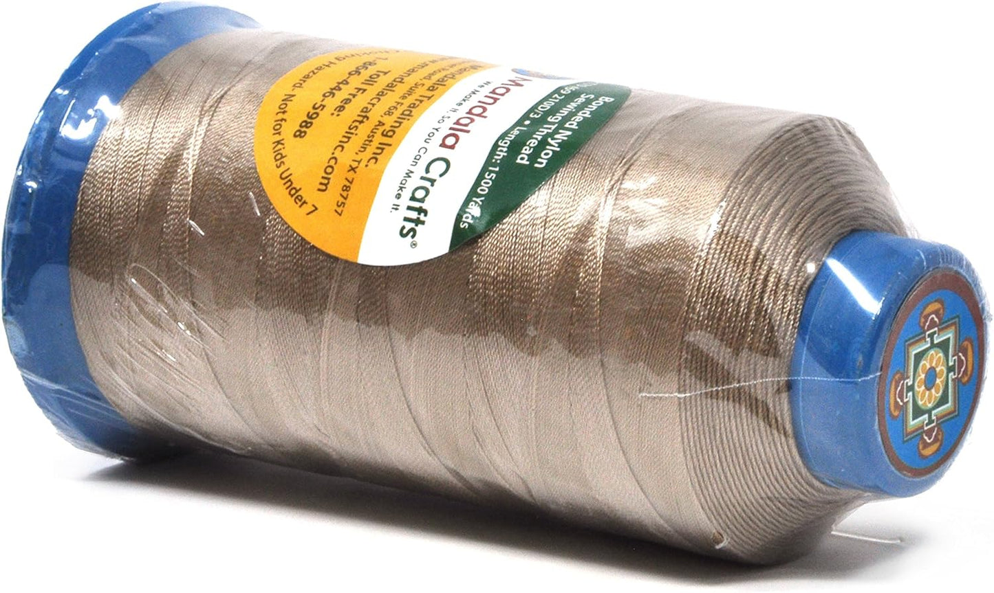 Mandala Crafts Bonded Nylon Thread Khaki Heavy Duty Sewing Threads - 1500 YDs Size 69 210D T70 Tex 70 Thread for Leather Jeans Weaving Outdoor Marine Upholstery Threads