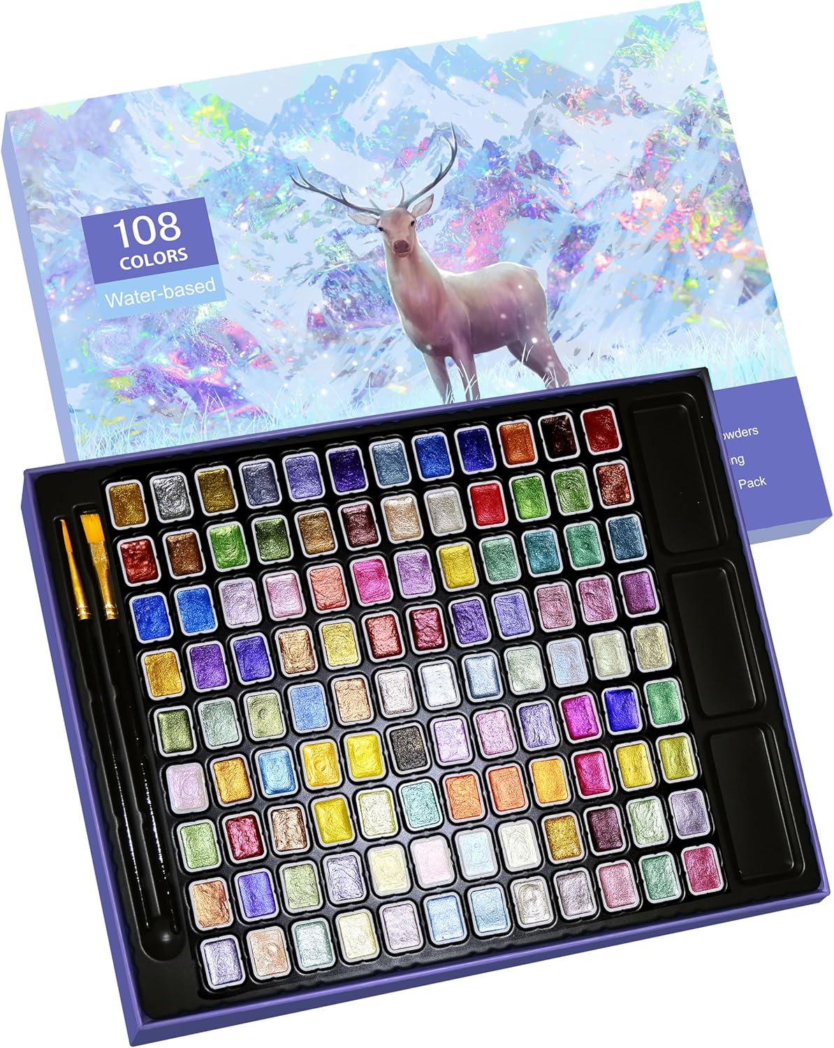 Mini Shimmer Watercolor Paint Set, 108 Colors Glitter Metallic Watercolour Painting Sets, Solid Pearl Water Color Paints for Artists, Amateur Hobbyists and Painting(108 Colors)